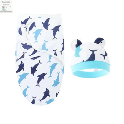 Baby Blanket Hat Set Cartoon Printed Cotton Newborn Swaddle Adjustable Infant Sleeping Swaddle Wraps All Seasons 0-6 Months Lonzaro Kids