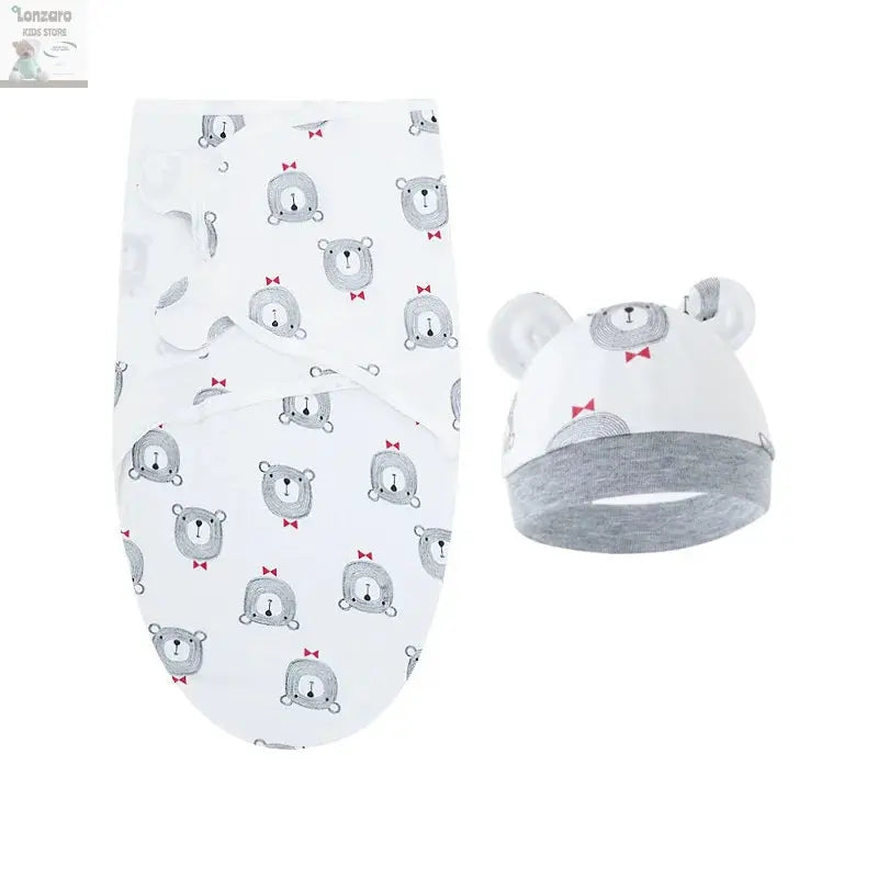 Baby Blanket Hat Set Cartoon Printed Cotton Newborn Swaddle Adjustable Infant Sleeping Swaddle Wraps All Seasons 0-6 Months Lonzaro Kids