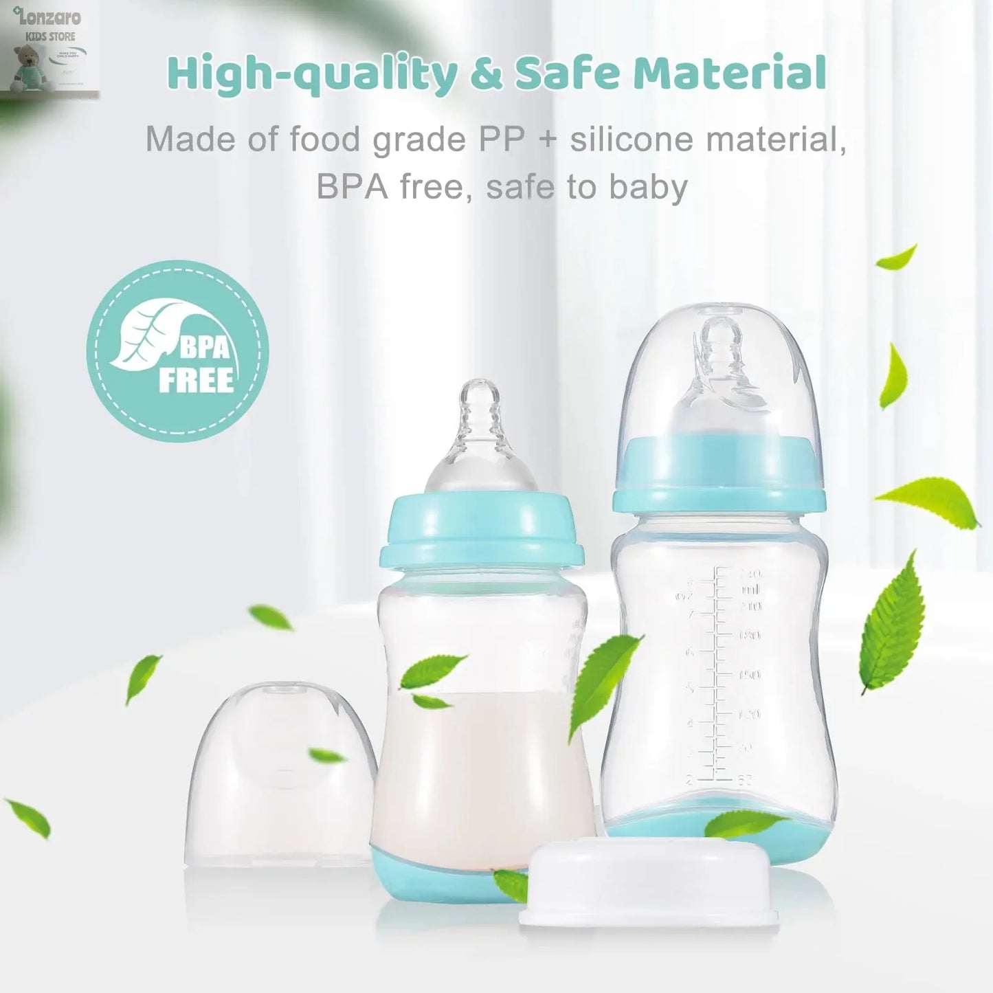 Baby Bottles Breastfeeding Bottles for Baby Milk Storage Bottles Baby Feeding Bottles with Silicone Nipple & Storage of 3PCS Lonzaro Kids