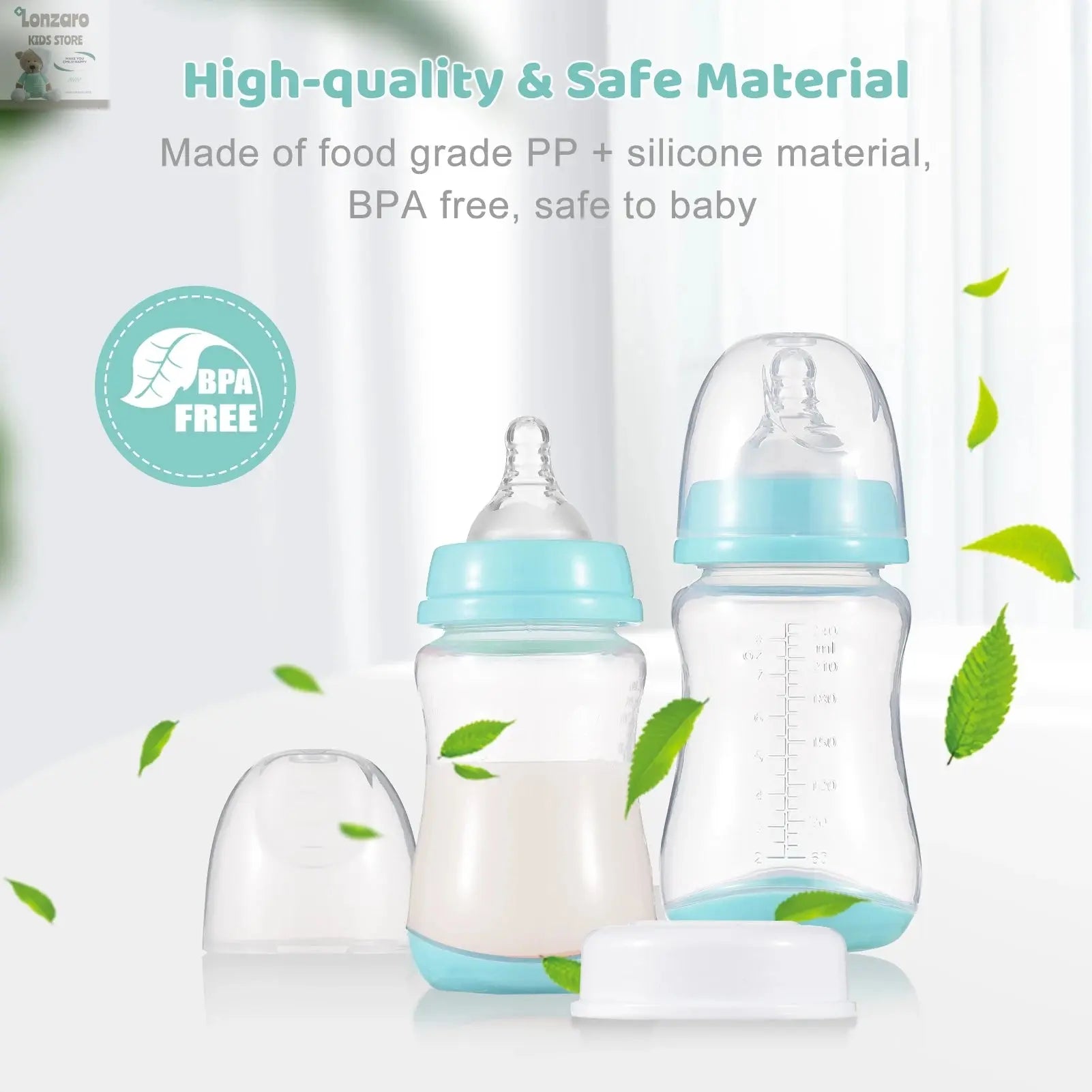 Baby Bottles Breastfeeding Bottles for Baby Milk Storage Bottles Baby Feeding Bottles with Silicone Nipple & Storage of 3PCS Lonzaro Kids