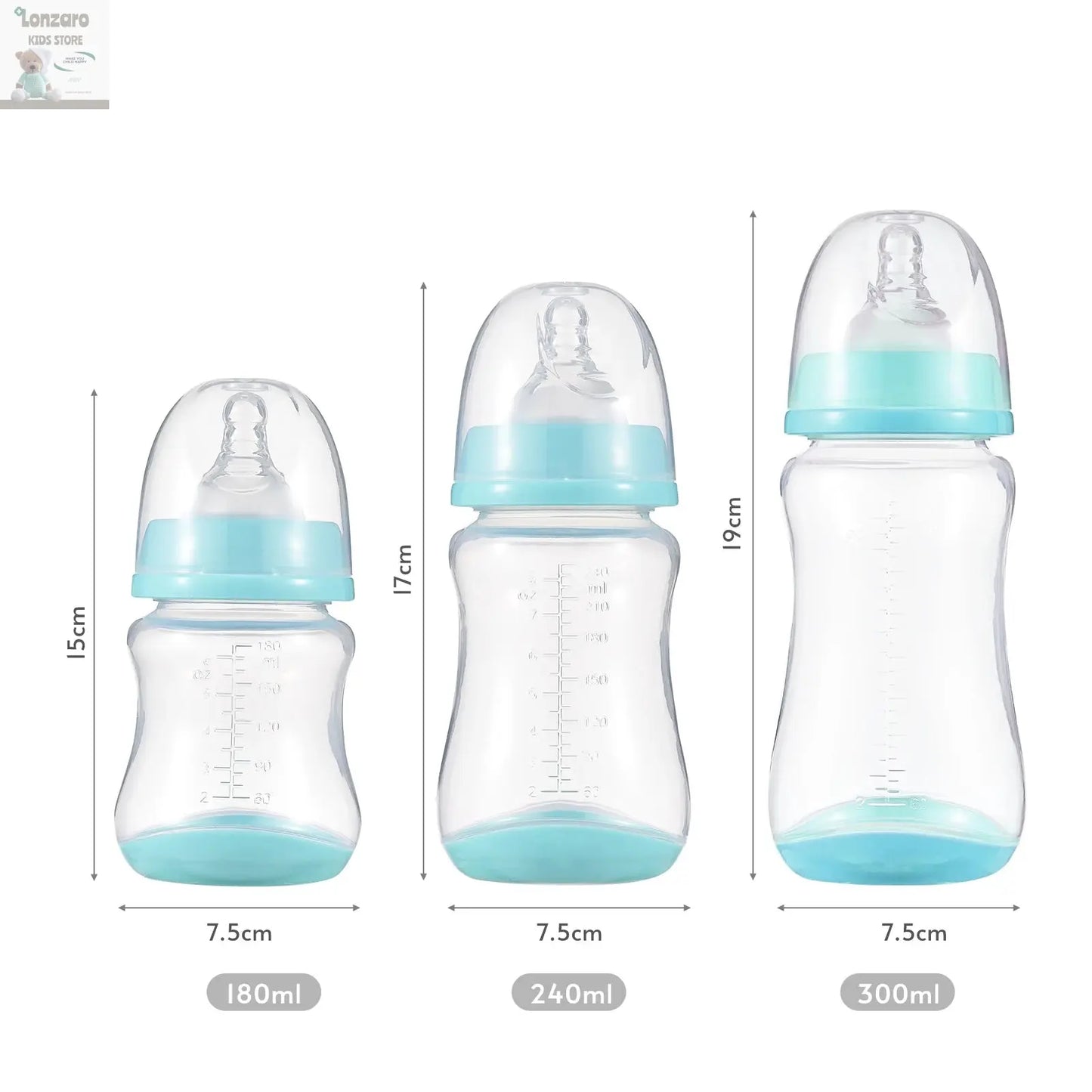 Baby Bottles Breastfeeding Bottles for Baby Milk Storage Bottles Baby Feeding Bottles with Silicone Nipple & Storage of 3PCS Lonzaro Kids