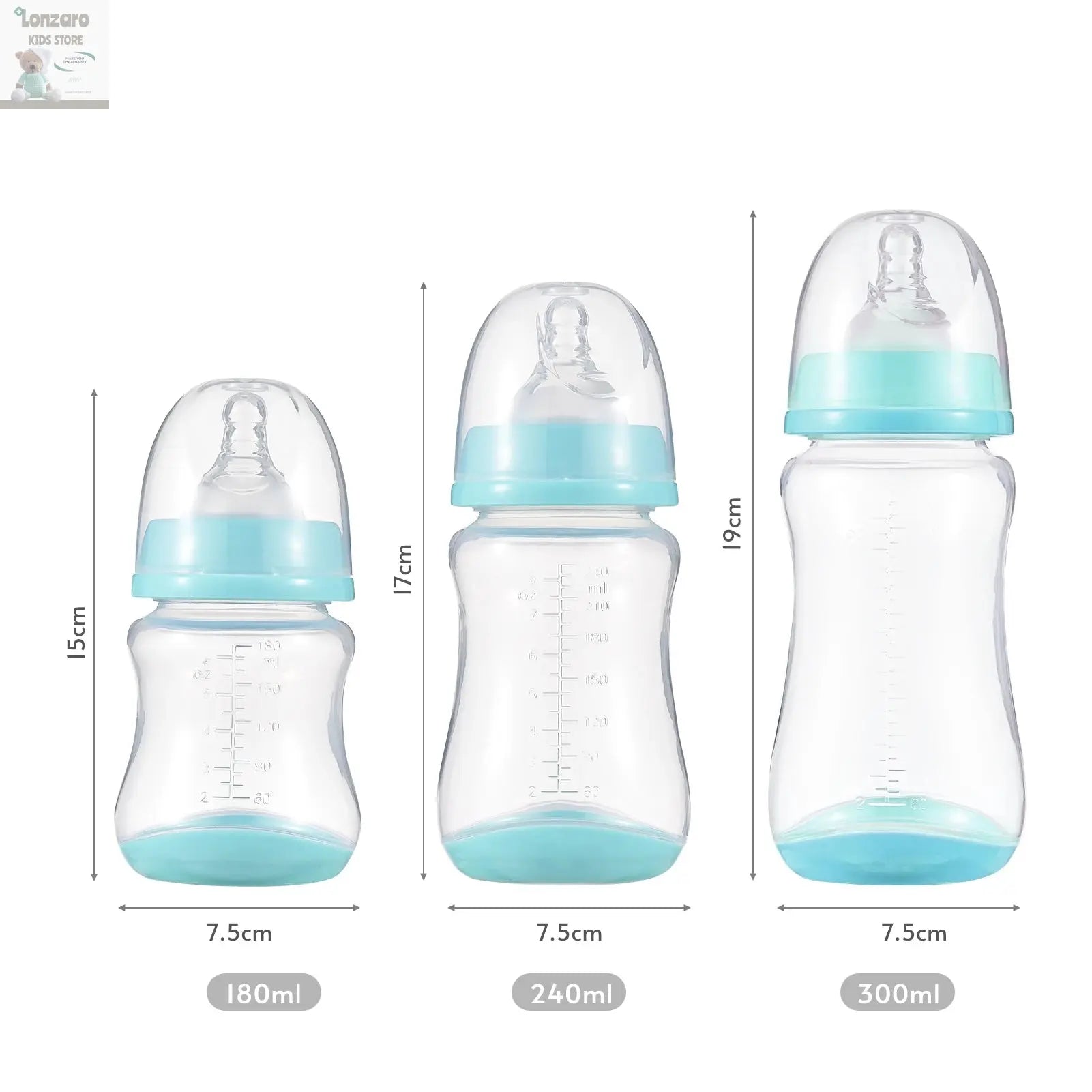 Baby Bottles Breastfeeding Bottles for Baby Milk Storage Bottles Baby Feeding Bottles with Silicone Nipple & Storage of 3PCS Lonzaro Kids