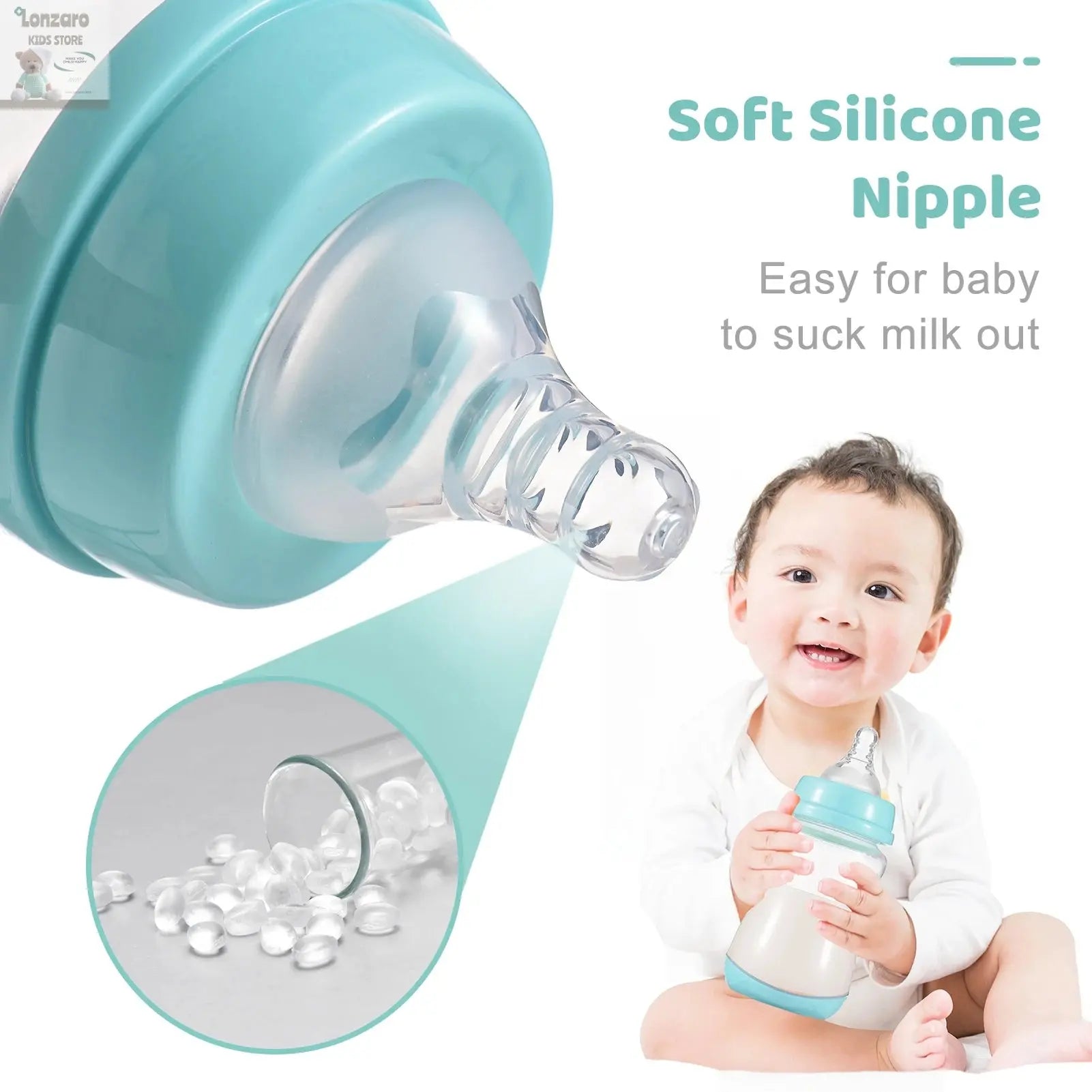 Baby Bottles Breastfeeding Bottles for Baby Milk Storage Bottles Baby Feeding Bottles with Silicone Nipple & Storage of 3PCS Lonzaro Kids