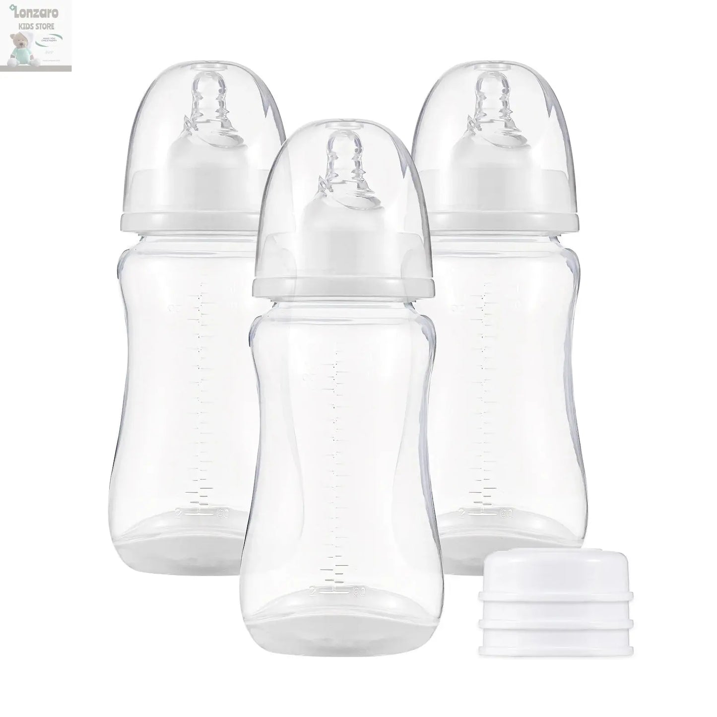 Baby Bottles Breastfeeding Bottles for Baby Milk Storage Bottles Baby Feeding Bottles with Silicone Nipple & Storage of 3PCS Lonzaro Kids