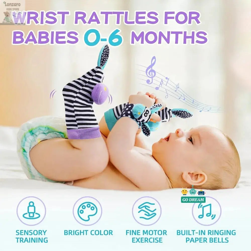 Baby Infant Wrist Rattle Socks Toys 0-12 Month Girl Boy Learning Toy Early Educational Development Cute Toddlers Sensory Gifts Lonzaro Kids