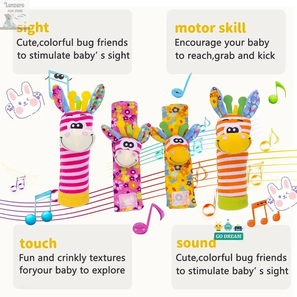 Baby Infant Wrist Rattle Socks Toys 0-12 Month Girl Boy Learning Toy Early Educational Development Cute Toddlers Sensory Gifts Lonzaro Kids