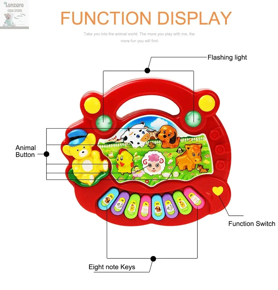 Baby Musical Toy with Animal Sound Kids Piano Keyboard Electric Flashing Music Instrument Early Educational Toys for Children Lonzaro Kids