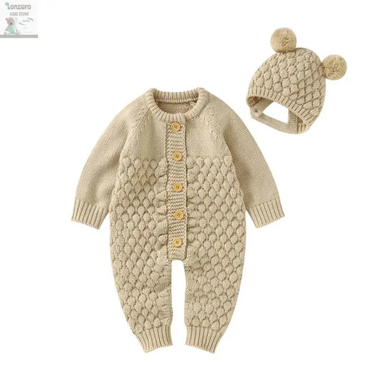 Baby rompers Set - Gebreide Jumpsuit met Muts - Lonzaro Kids