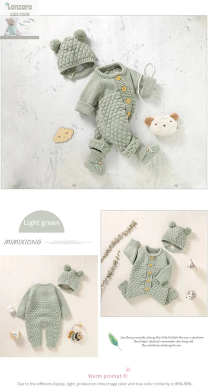 Baby rompers Set - Gebreide Jumpsuit met Muts - Lonzaro Kids
