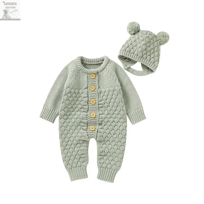 Baby rompers Set - Gebreide Jumpsuit met Muts - Lonzaro Kids