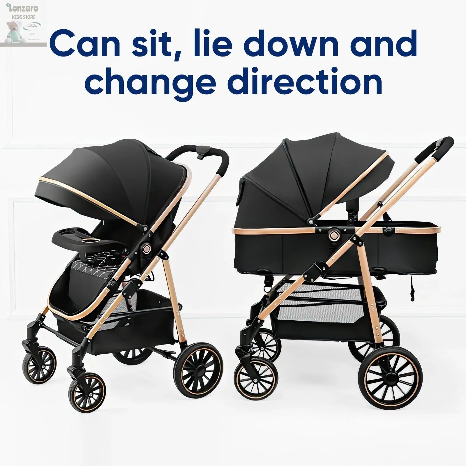 Baby Stroller 3 in 1 Luxurious Portable Baby Carriage Fold Pram High Landscape Aluminum Frame Newborn Infant Stroller Lonzaro Kids