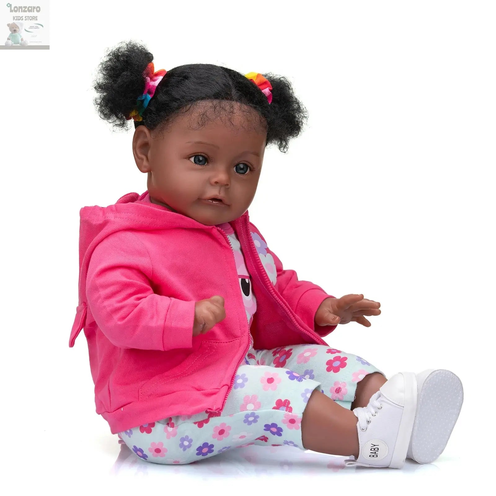 Bebe 60CM High Quality Reborn Toddler Sue-Sue In Dark Skin African American Baby Girl Doll Rooted Long Curly hair Handmade doll Lonzaro Kids