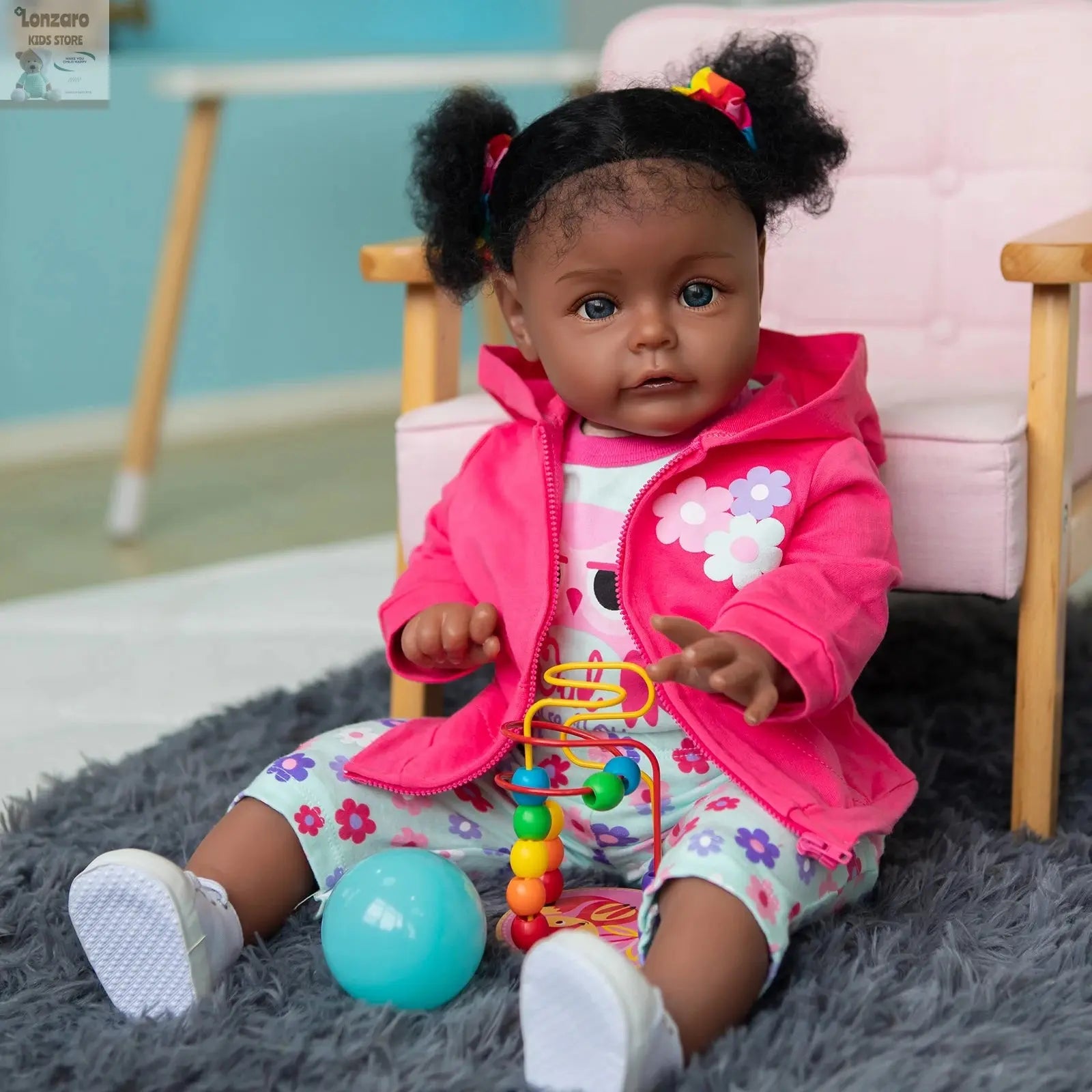 Bebe 60CM High Quality Reborn Toddler Sue-Sue In Dark Skin African American Baby Girl Doll Rooted Long Curly hair Handmade doll Lonzaro Kids