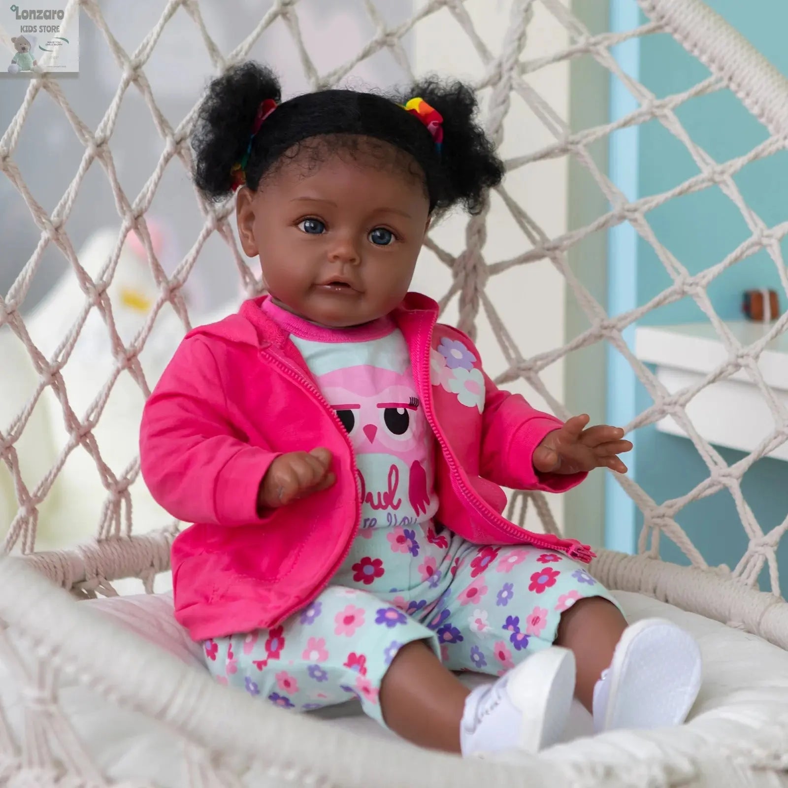 Bebe 60CM High Quality Reborn Toddler Sue-Sue In Dark Skin African American Baby Girl Doll Rooted Long Curly hair Handmade doll Lonzaro Kids