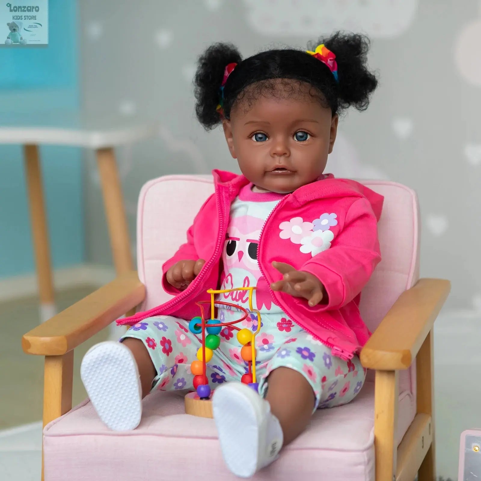Bebe 60CM High Quality Reborn Toddler Sue-Sue In Dark Skin African American Baby Girl Doll Rooted Long Curly hair Handmade doll Lonzaro Kids