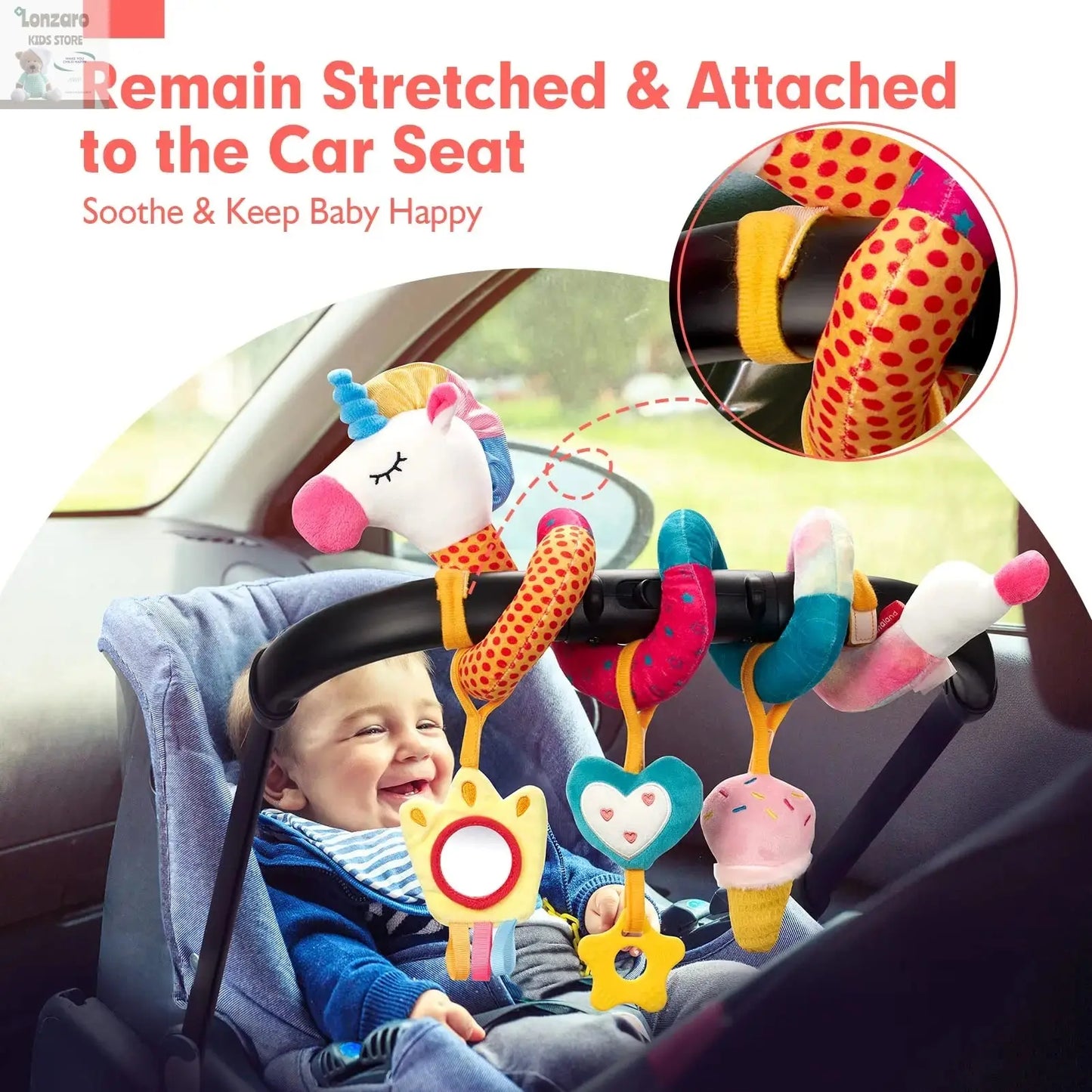 Car Seat Toys for Babies Rattle Mirror Crinkle Squeaky Carseat Stroller Toys 0-6 Months Developmental Newborn Baby Girl Gifts Lonzaro Kids