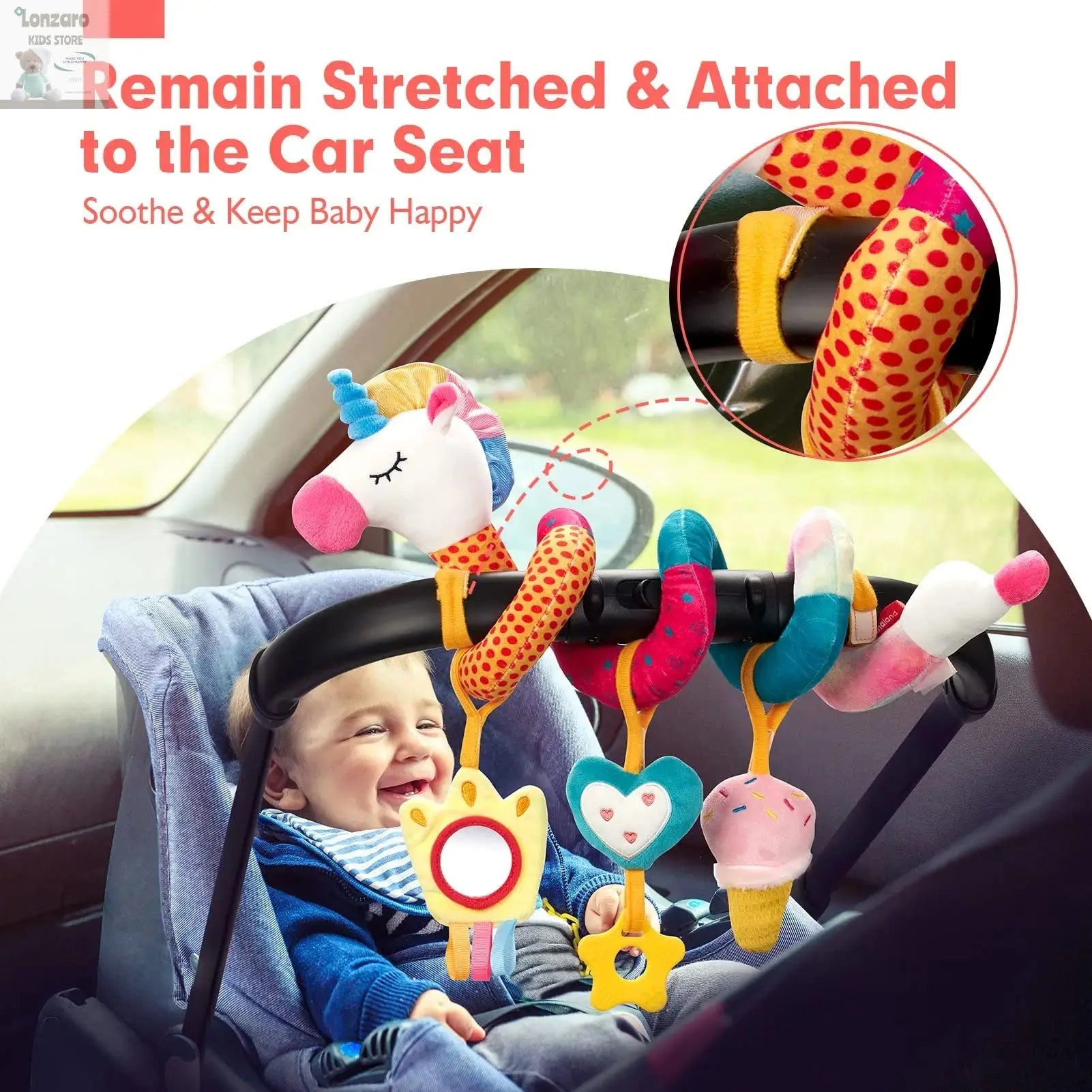 Car Seat Toys for Babies Rattle Mirror Crinkle Squeaky Carseat Stroller Toys 0-6 Months Developmental Newborn Baby Girl Gifts Lonzaro Kids