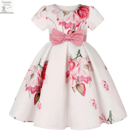 Child Princess Dress dress Bow print dress flower Baby Day pompadour dress host catwalk evening gown Lonzaro Kids