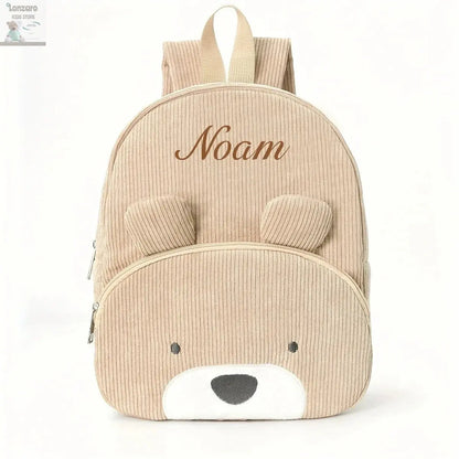 Customized Name Toddler Backpack Cartoon Bear Corduroy Large Capacity Backpack Embroidered Name Backpack Plush Bag Lonzaro Kids