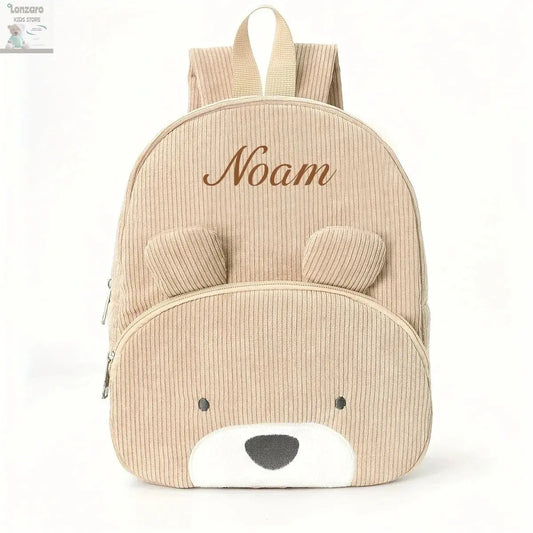 Customized Name Toddler Backpack Cartoon Bear Corduroy Large Capacity Backpack Embroidered Name Backpack Plush Bag Lonzaro Kids