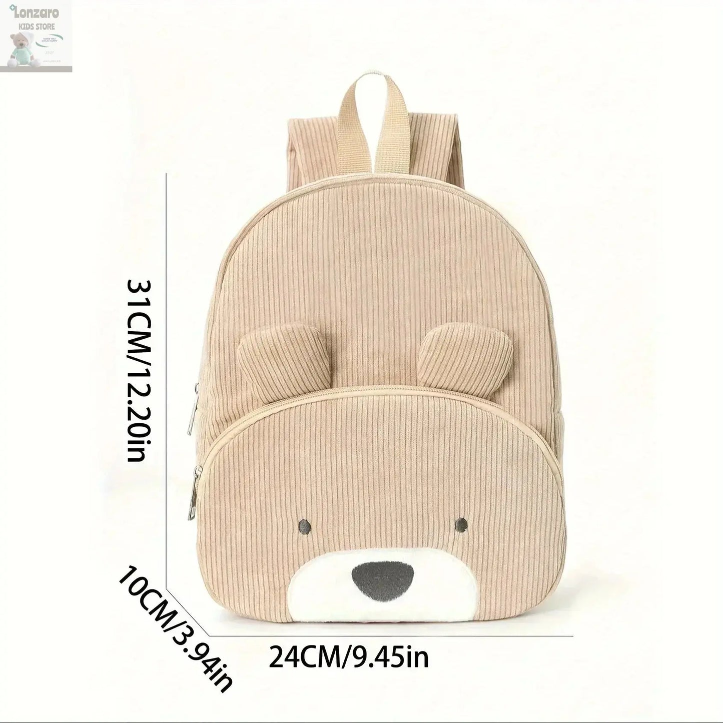 Customized Name Toddler Backpack Cartoon Bear Corduroy Large Capacity Backpack Embroidered Name Backpack Plush Bag Lonzaro Kids