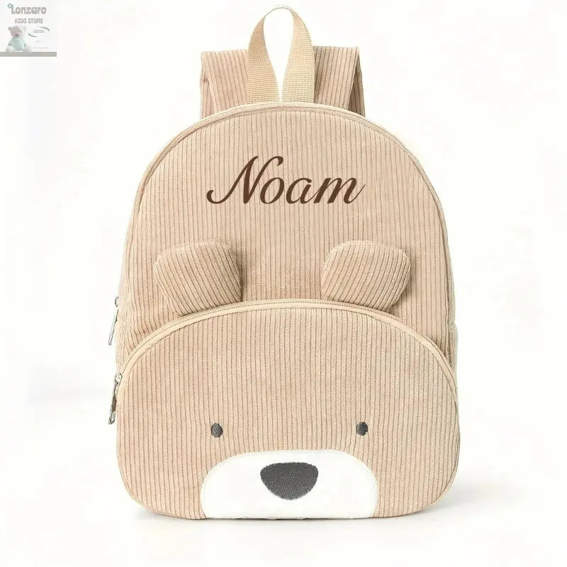 Customized Name Toddler Backpack Cartoon Bear Corduroy Large Capacity Backpack Embroidered Name Backpack Plush Bag Lonzaro Kids