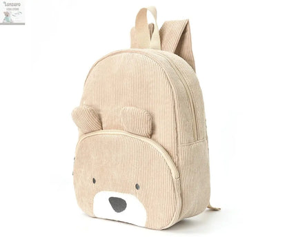 Customized Name Toddler Backpack Cartoon Bear Corduroy Large Capacity Backpack Embroidered Name Backpack Plush Bag Lonzaro Kids