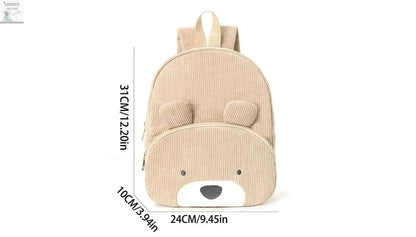 Customized Name Toddler Backpack Cartoon Bear Corduroy Large Capacity Backpack Embroidered Name Backpack Plush Bag Lonzaro Kids