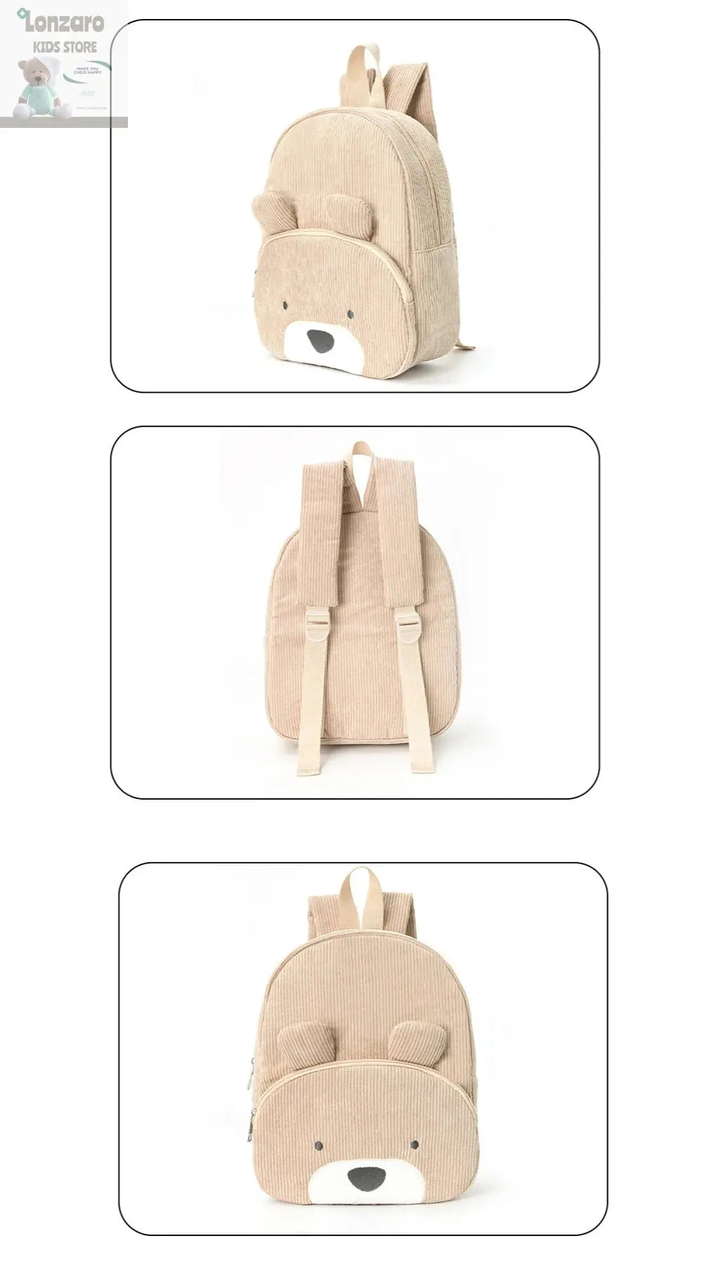 Customized Name Toddler Backpack Cartoon Bear Corduroy Large Capacity Backpack Embroidered Name Backpack Plush Bag Lonzaro Kids