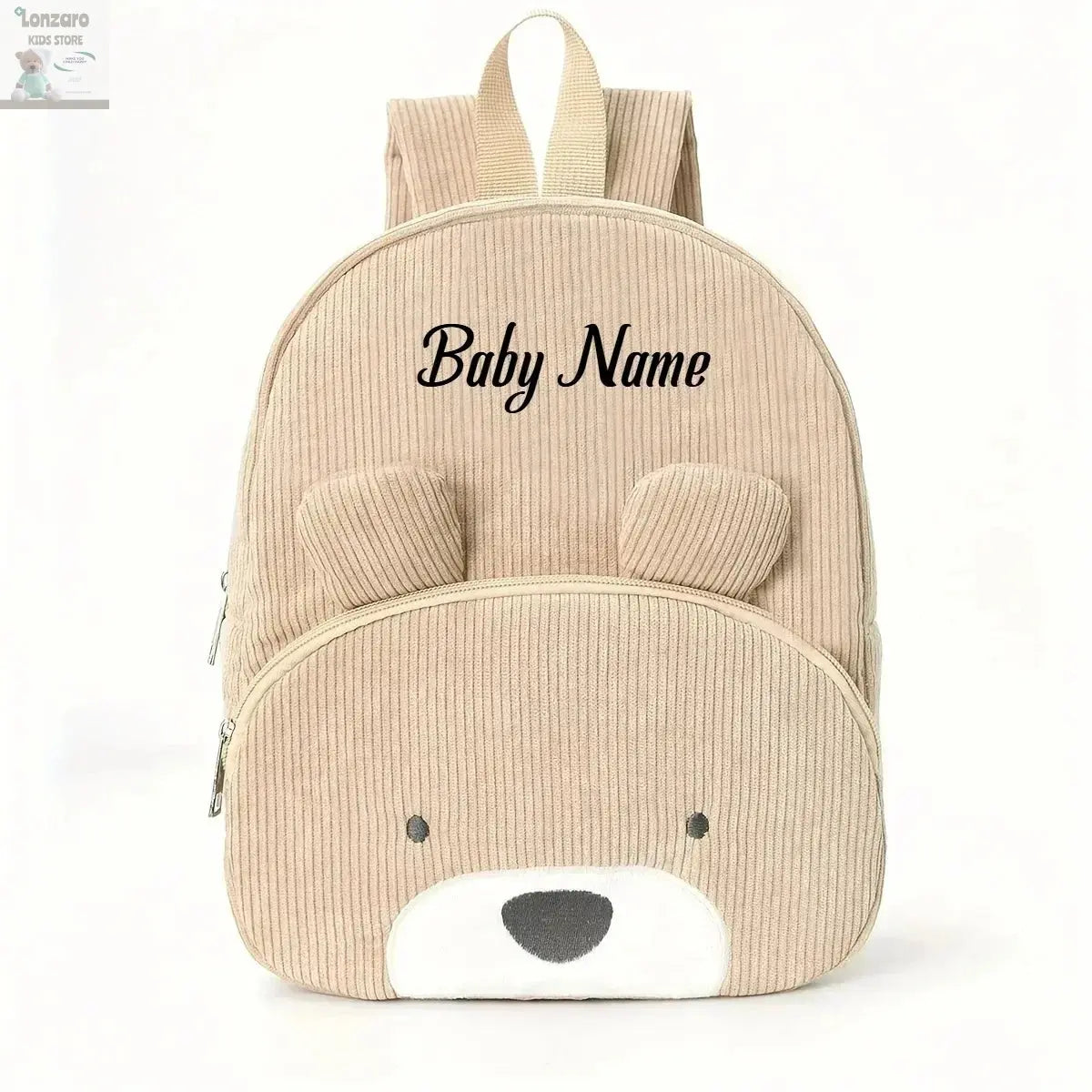 Customized Name Toddler Backpack Cartoon Bear Corduroy Large Capacity Backpack Embroidered Name Backpack Plush Bag Lonzaro Kids