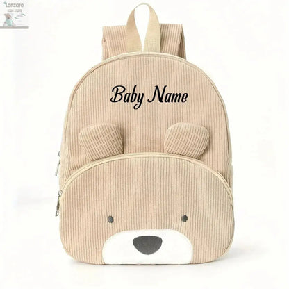 Customized Name Toddler Backpack Cartoon Bear Corduroy Large Capacity Backpack Embroidered Name Backpack Plush Bag Lonzaro Kids
