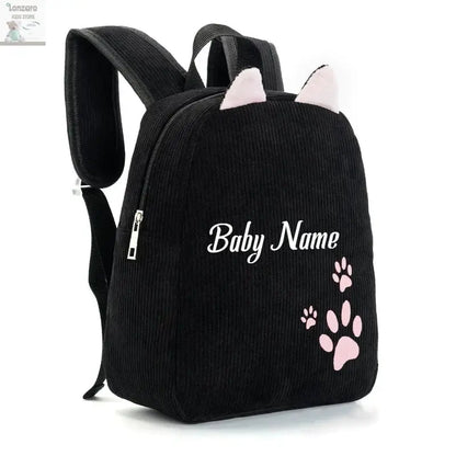 Customized Name Toddler Backpack Cartoon Bear Corduroy Large Capacity Backpack Embroidered Name Backpack Plush Bag Lonzaro Kids