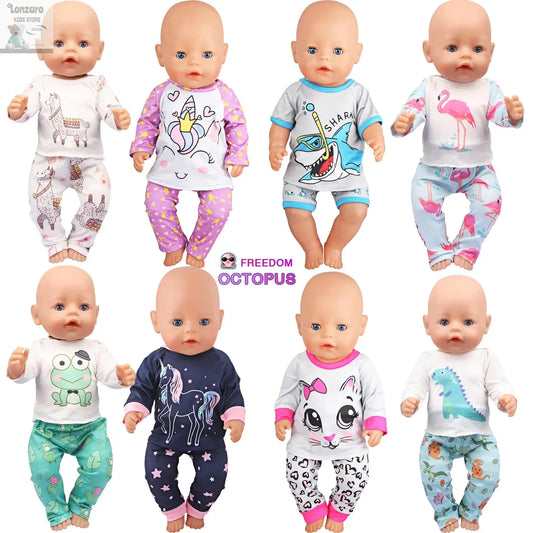 Doll Clothes Pajamas  For 43cm Baby New Born&American 18 Inch Girl Doll Unicorn Shark Cartoon Clothes Suit For Generation Doll Lonzaro Kids