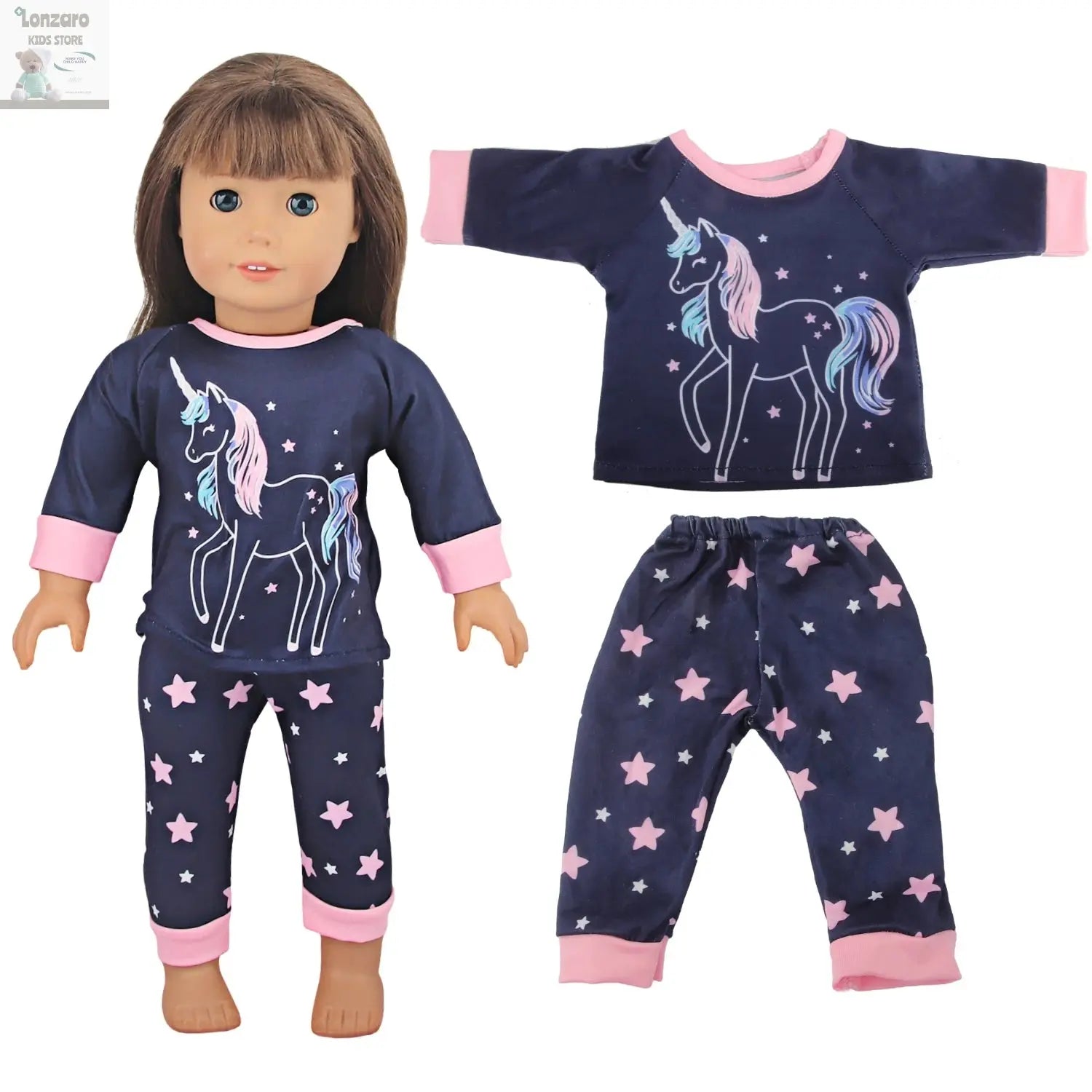 Doll Clothes Pajamas  For 43cm Baby New Born&American 18 Inch Girl Doll Unicorn Shark Cartoon Clothes Suit For Generation Doll Lonzaro Kids
