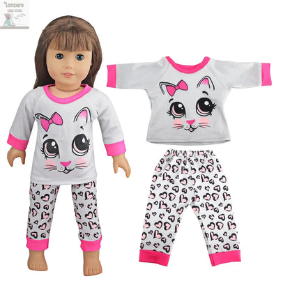 Doll Clothes Pajamas  For 43cm Baby New Born&American 18 Inch Girl Doll Unicorn Shark Cartoon Clothes Suit For Generation Doll Lonzaro Kids