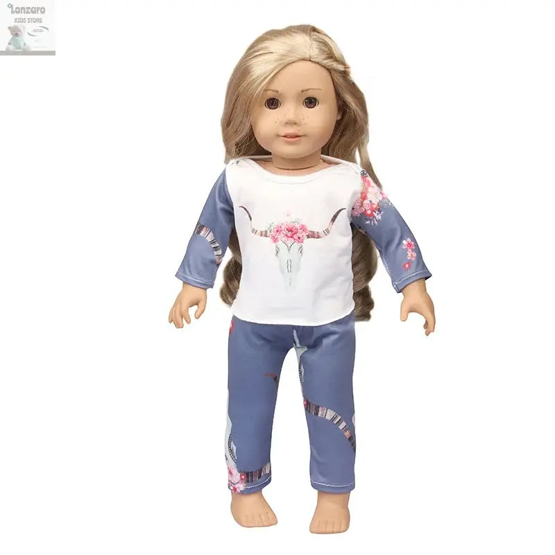 Doll Clothes Pajamas  For 43cm Baby New Born&American 18 Inch Girl Doll Unicorn Shark Cartoon Clothes Suit For Generation Doll Lonzaro Kids