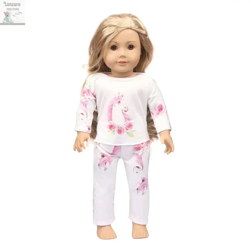 Doll Clothes Pajamas  For 43cm Baby New Born&American 18 Inch Girl Doll Unicorn Shark Cartoon Clothes Suit For Generation Doll Lonzaro Kids