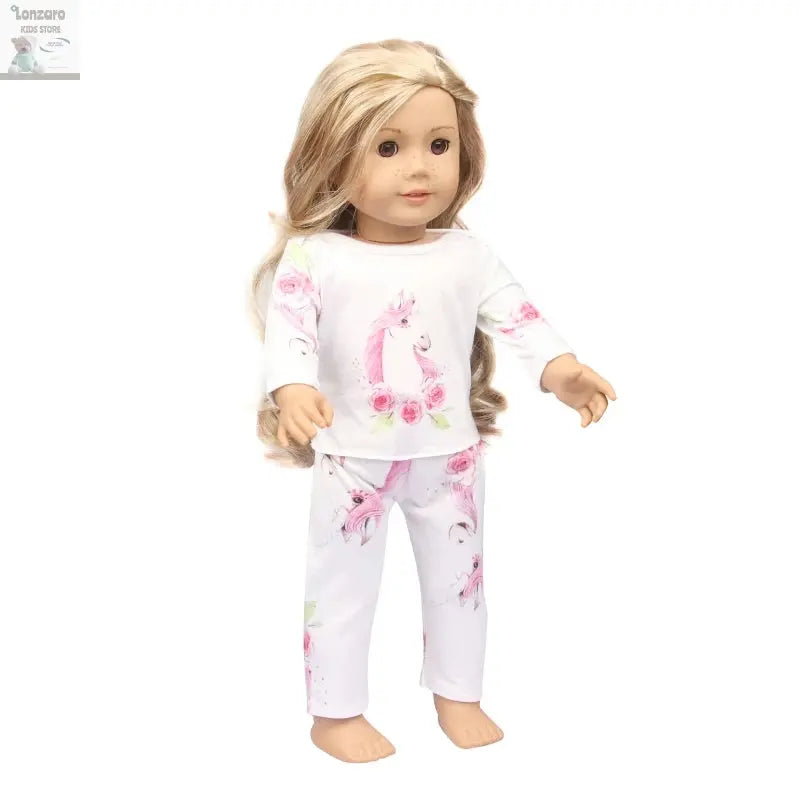 Doll Clothes Pajamas  For 43cm Baby New Born&American 18 Inch Girl Doll Unicorn Shark Cartoon Clothes Suit For Generation Doll Lonzaro Kids