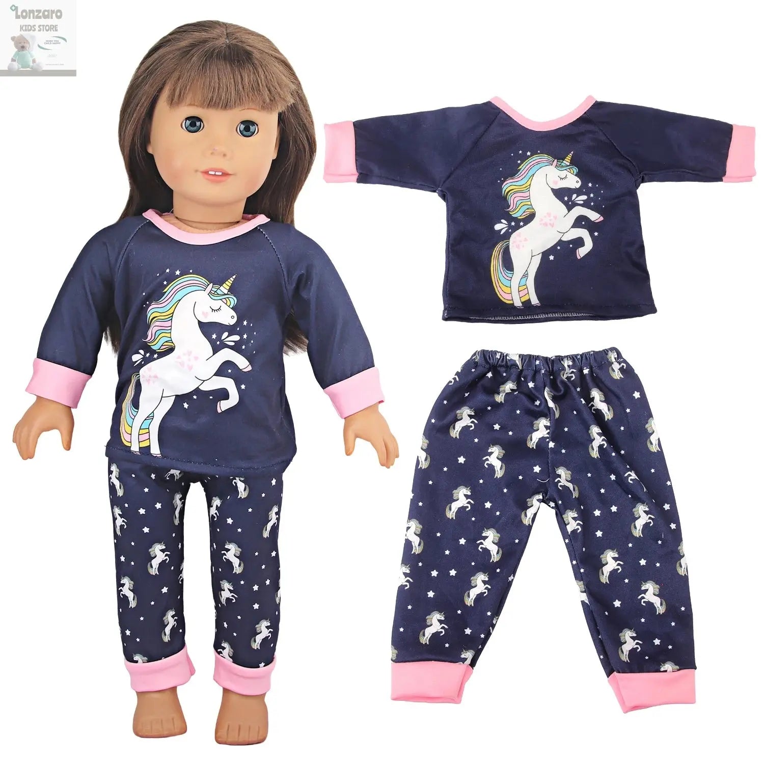 Doll Clothes Pajamas  For 43cm Baby New Born&American 18 Inch Girl Doll Unicorn Shark Cartoon Clothes Suit For Generation Doll Lonzaro Kids