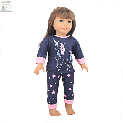 Doll Clothes Pajamas  For 43cm Baby New Born&American 18 Inch Girl Doll Unicorn Shark Cartoon Clothes Suit For Generation Doll Lonzaro Kids