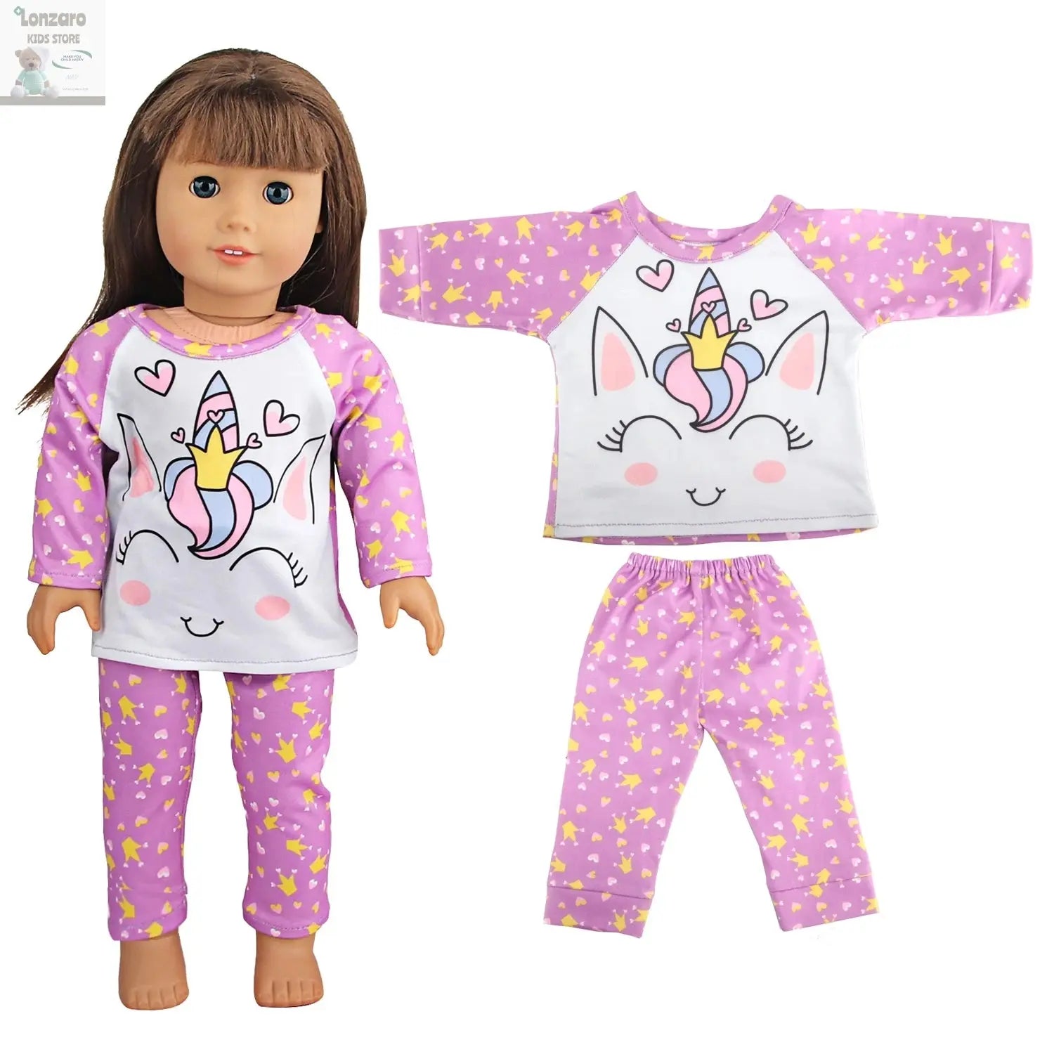 Doll Clothes Pajamas  For 43cm Baby New Born&American 18 Inch Girl Doll Unicorn Shark Cartoon Clothes Suit For Generation Doll Lonzaro Kids
