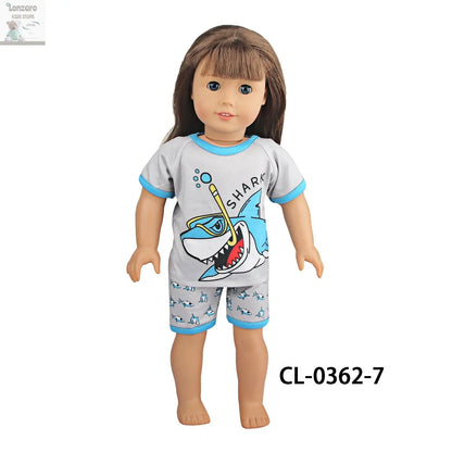 Doll Clothes Pajamas  For 43cm Baby New Born&American 18 Inch Girl Doll Unicorn Shark Cartoon Clothes Suit For Generation Doll Lonzaro Kids