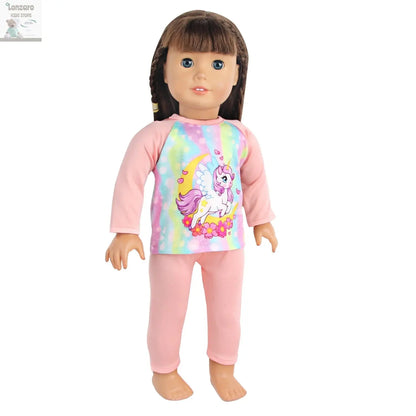 Doll Clothes Pajamas  For 43cm Baby New Born&American 18 Inch Girl Doll Unicorn Shark Cartoon Clothes Suit For Generation Doll Lonzaro Kids