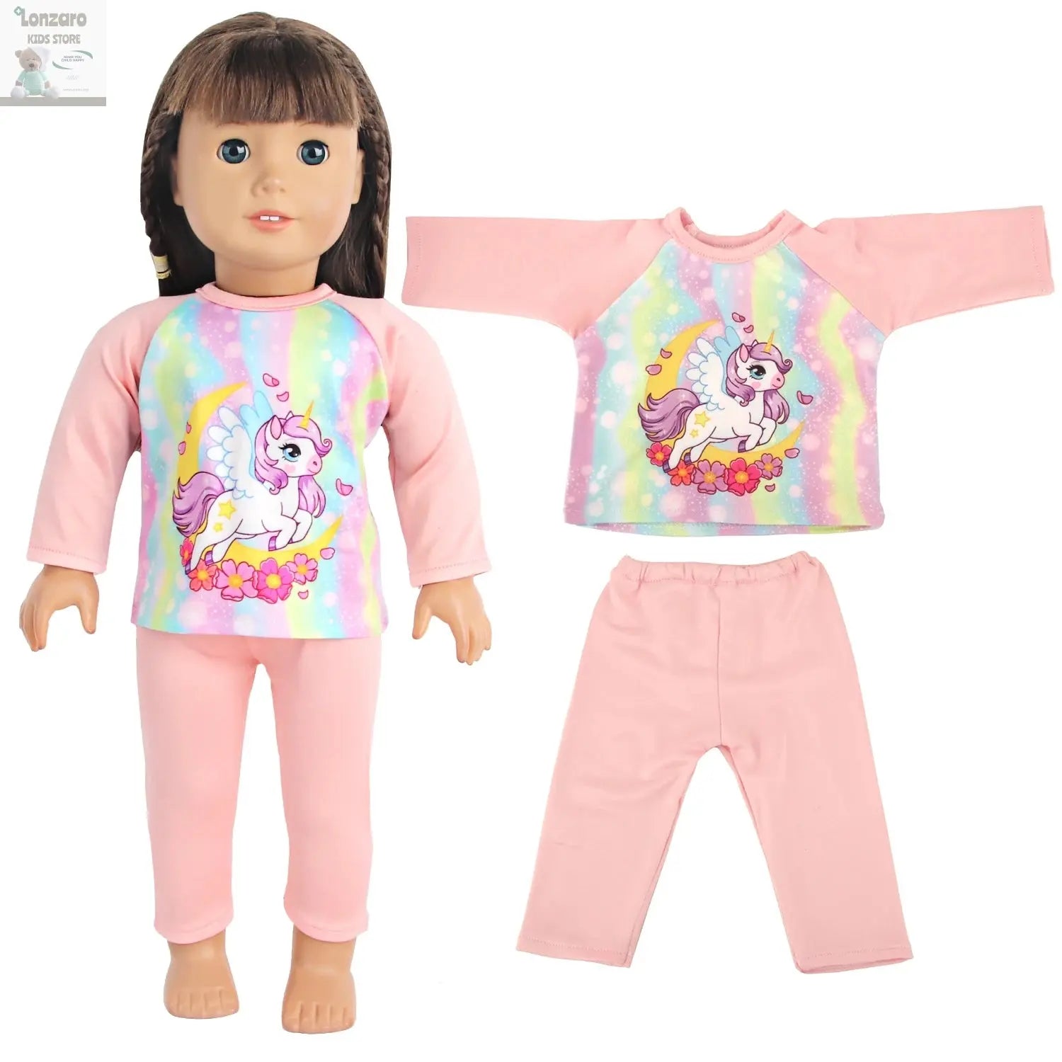 Doll Clothes Pajamas  For 43cm Baby New Born&American 18 Inch Girl Doll Unicorn Shark Cartoon Clothes Suit For Generation Doll Lonzaro Kids