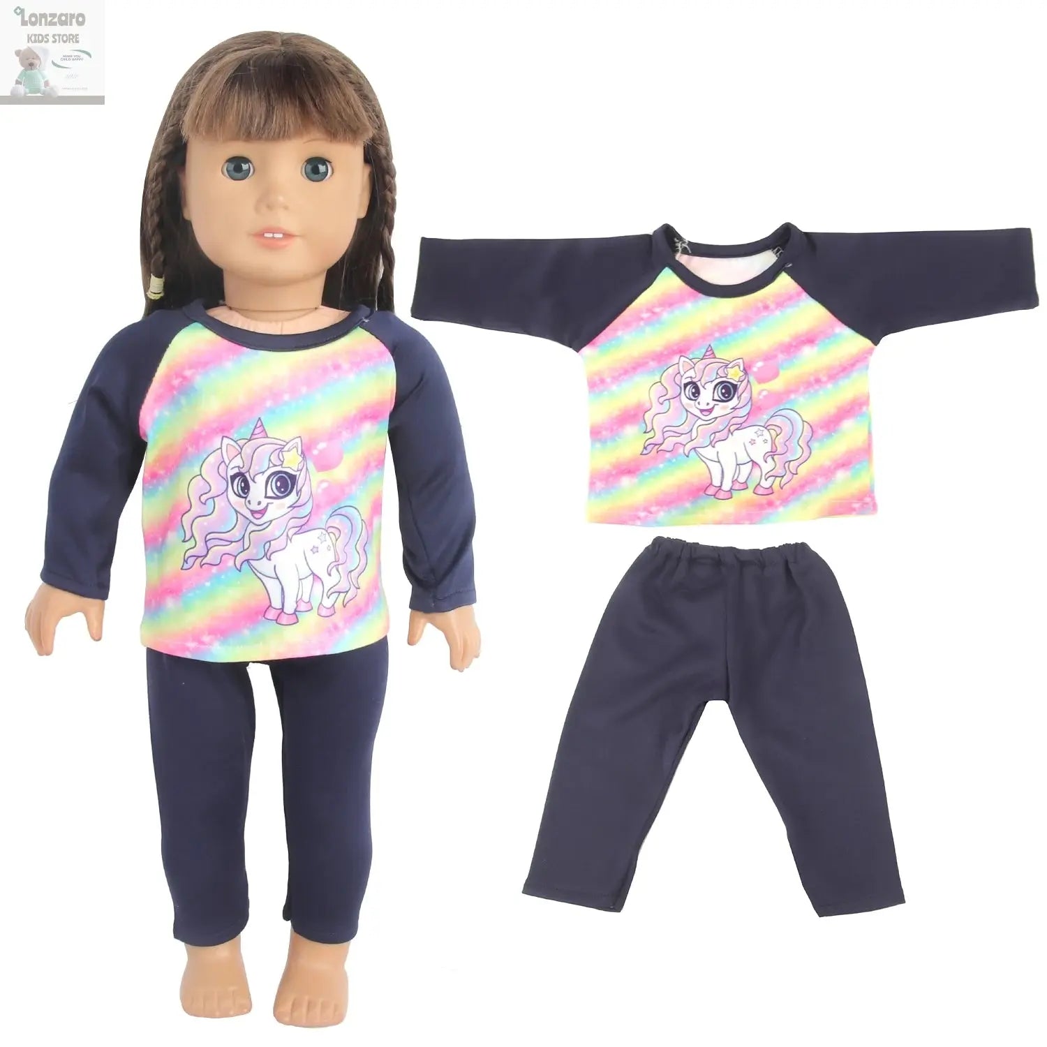 Doll Clothes Pajamas  For 43cm Baby New Born&American 18 Inch Girl Doll Unicorn Shark Cartoon Clothes Suit For Generation Doll Lonzaro Kids