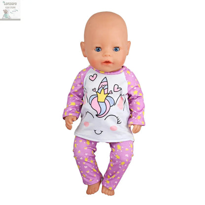 Doll Clothes Pajamas  For 43cm Baby New Born&American 18 Inch Girl Doll Unicorn Shark Cartoon Clothes Suit For Generation Doll Lonzaro Kids
