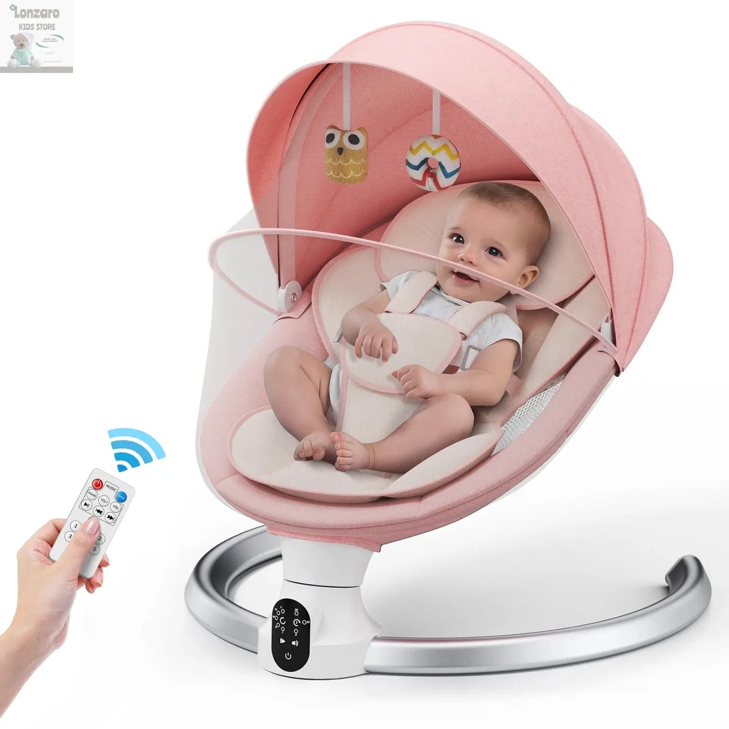 Electric baby swing gray, baby lounge chair with remote control and wireless control style application,up to 9kg Lonzaro Kids