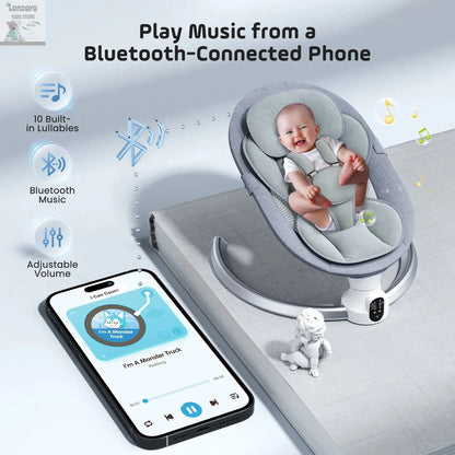 Electric baby swing gray, baby lounge chair with remote control and wireless control style application,up to 9kg Lonzaro Kids