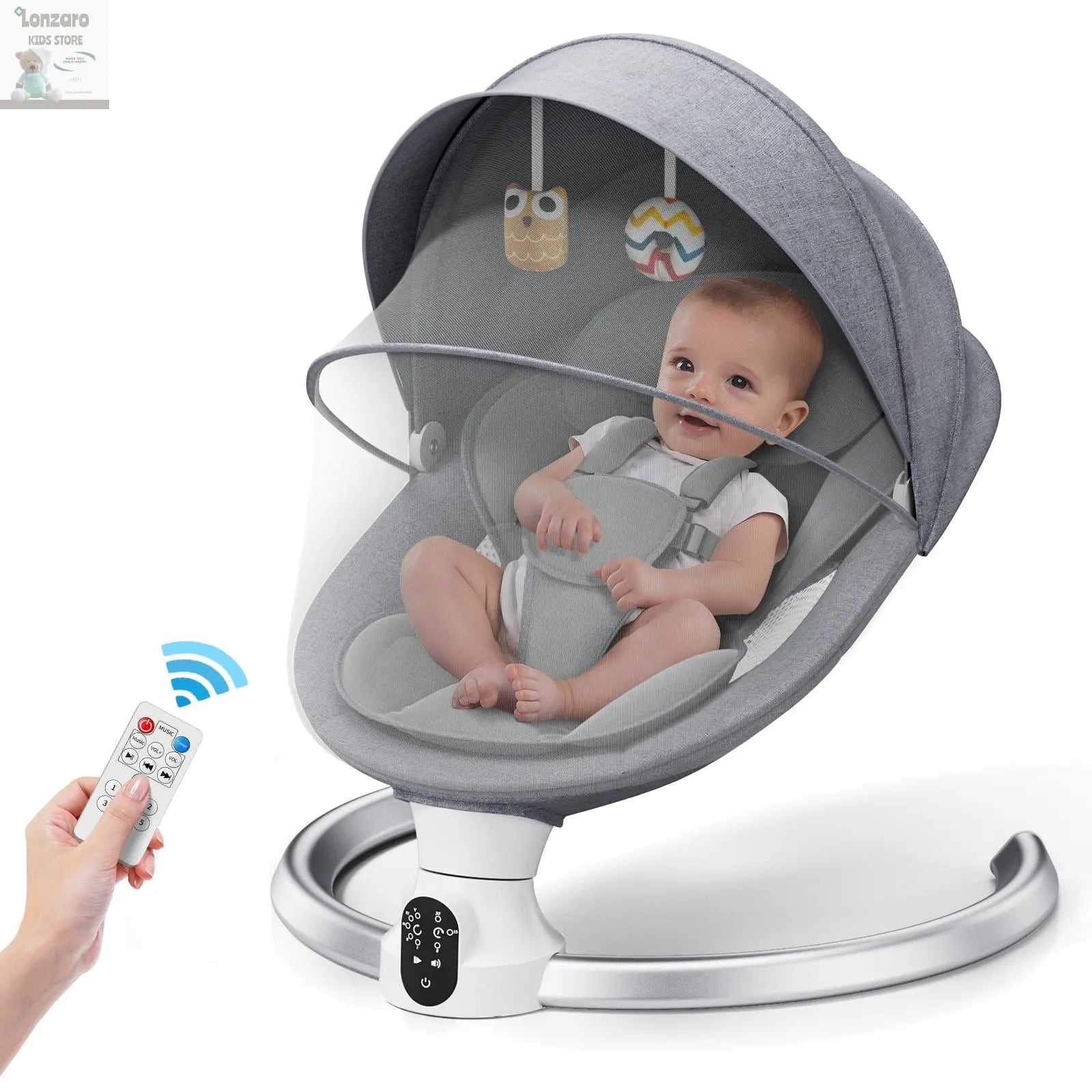 Electric baby swing gray, baby lounge chair with remote control and wireless control style application,up to 9kg Lonzaro Kids