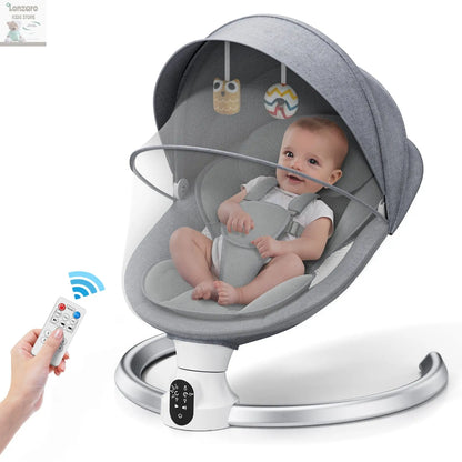 Electric baby swing gray, baby lounge chair with remote control and wireless control style application,up to 9kg Lonzaro Kids